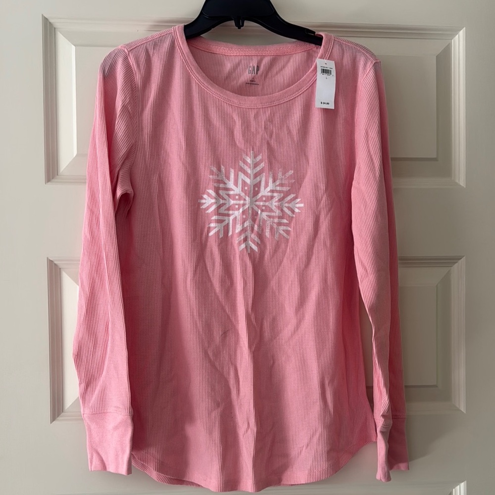 GAP Pink Long Sleeve Tee with Snowflake Design